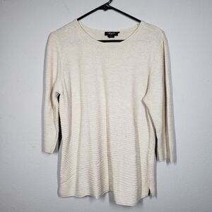 Olsen Canvas Beige Horizontal Ribbed Henny Sweater Cream Size Medium